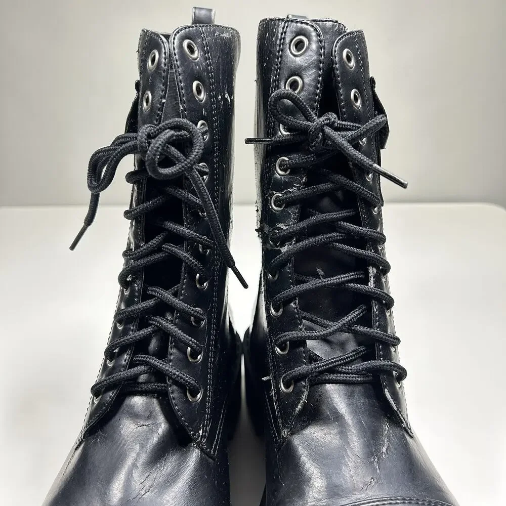 Mudd Patrol Combat Boots Womens 7.5M Black Cargo Pocket Goth Punk Y2K Grunge